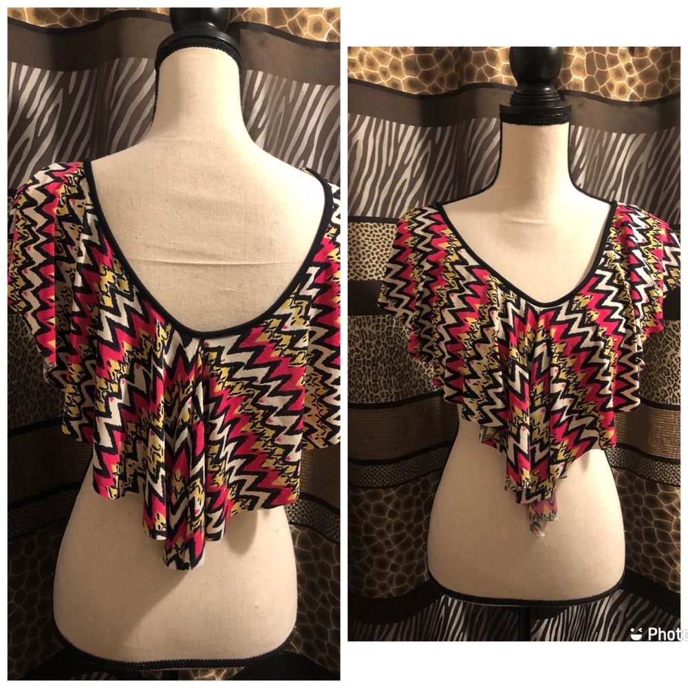 Ruffle Multicolored Crop Top Medium - image 2